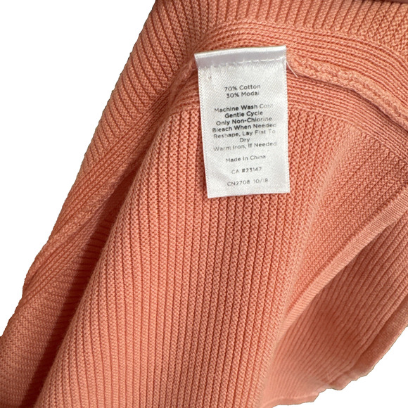 Talbots Plus Sz 2X Open Front Modern Ottoman Ribbed Cardigan Peach Coral - Picture 8 of 9